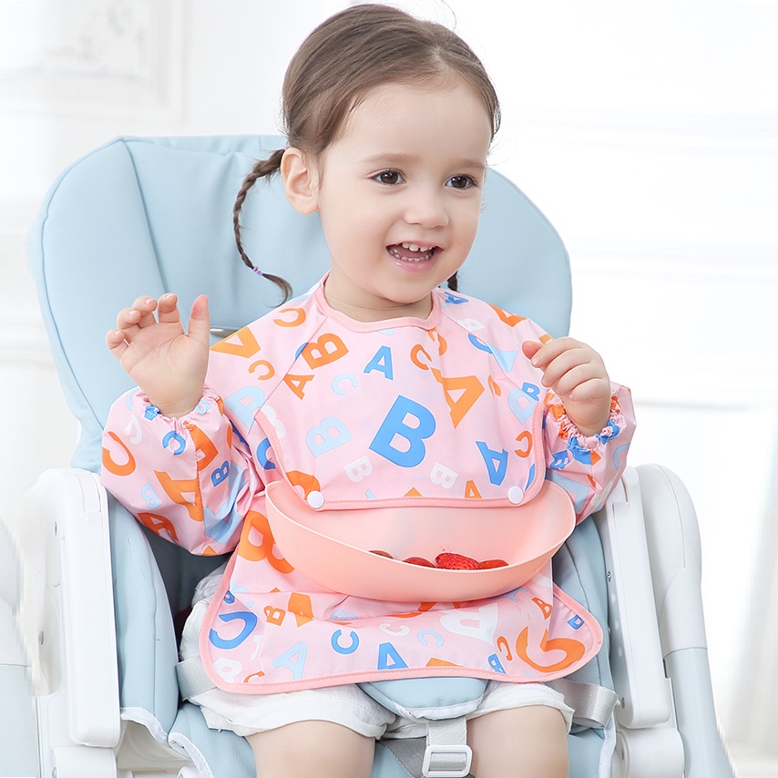 Long-sleeved baby bib for eating, anti-dirty and reverse-wearing