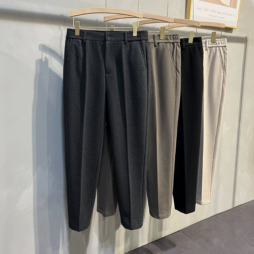 Шерстяные демисезонные мужские универсальные штаны, увеличенная толщина, свободный прямой крой