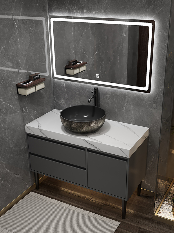 Rock Slab Bathroom Cabinet Set, Floor-Standing Washbasin, Guesthouse Hotel Washbasin, Bathroom Countertop Basin, No Drilling Required