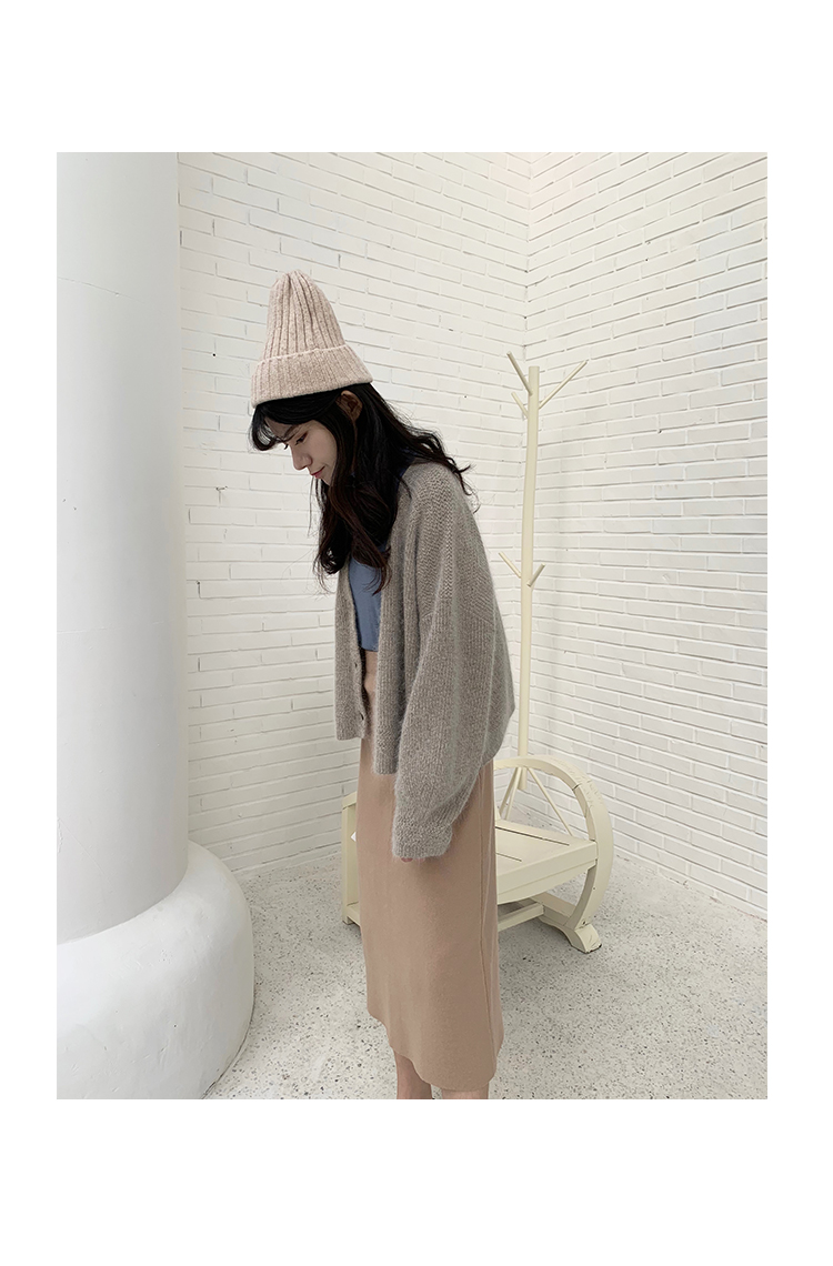 Ramesse | Mùa thu và mùa đông retro mềm màu lông thỏ phiên bản cardigan là hummus / xám nhạt áo len nữ đẹp