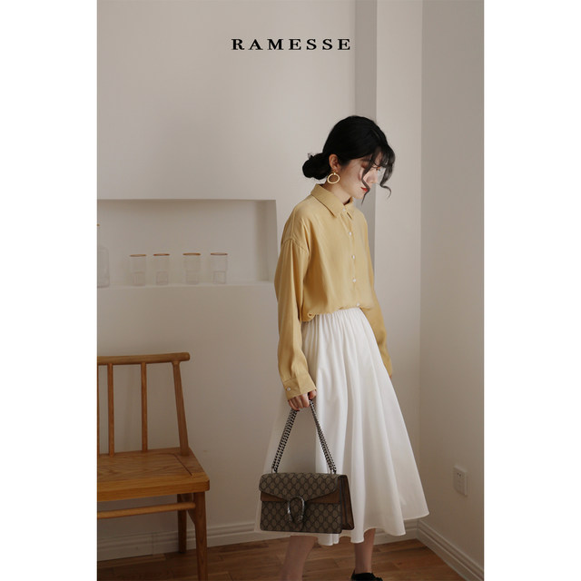 Ramesse retro literary umbrella skirt large swing skirt tutu skirt mid-length chiffon white skirt for women early spring