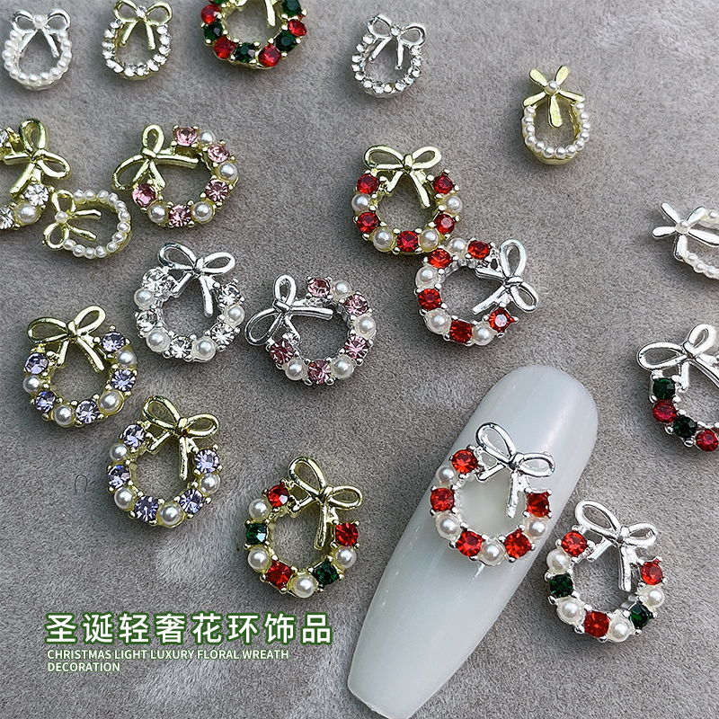 Aegean Romantic Pearl Alloy Garland Nail Art Accessories Bow Flower Christmas Diamond-Encrusted Goddess Day Nail Decoration