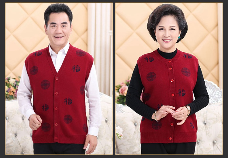 Mùa xuân và mùa thu và mùa đông mới trung niên nam giới và phụ nữ len đan vest cashmere dày vài Tang phù hợp với vest đỏ vest