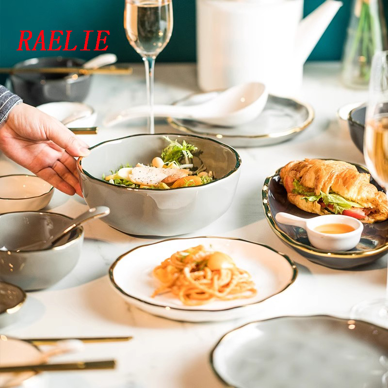 Raelie Bowl and Plate Set for Home Use, Nordic Style, Trendy, Light Luxury, Modern, Simple, Japanese-Style Tableware Set, Creative Bowls and Plates