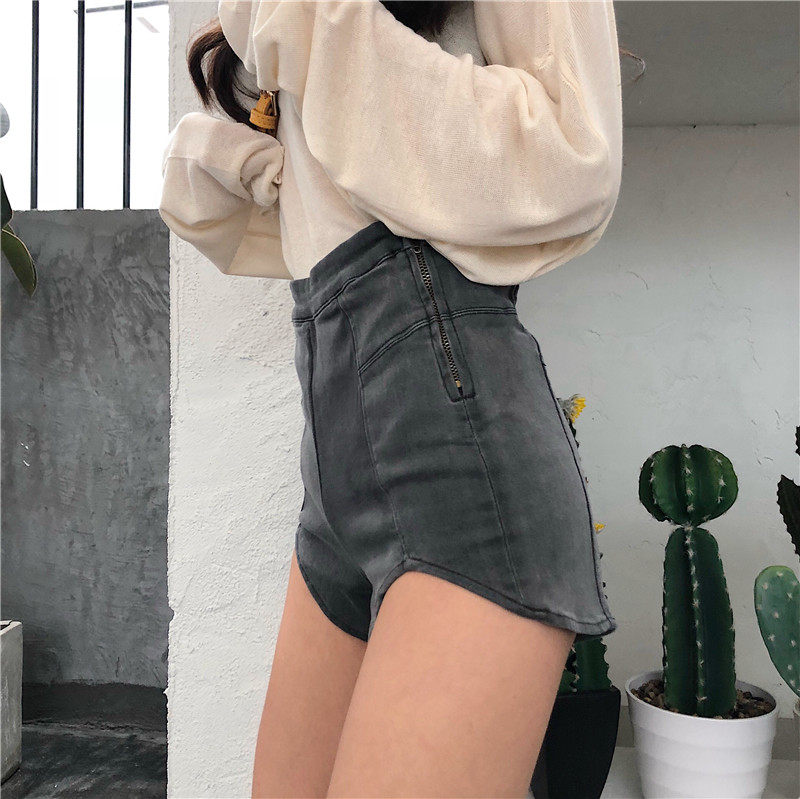 2021 autumn new versatile stretch pants thin hot pants Korean version irregular high waist tight denim shorts women's trend