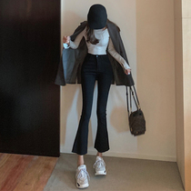 Retro high waist nine-point micro Bell pants 2021 new fashion temperament slim high elastic casual pants women tide