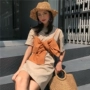 2018 mới phù hợp với mùa hè Hàn Quốc phiên bản của mỏng bất thường nút sling + phần dài T-Shirt dress triều của phụ nữ mẫu váy đẹp