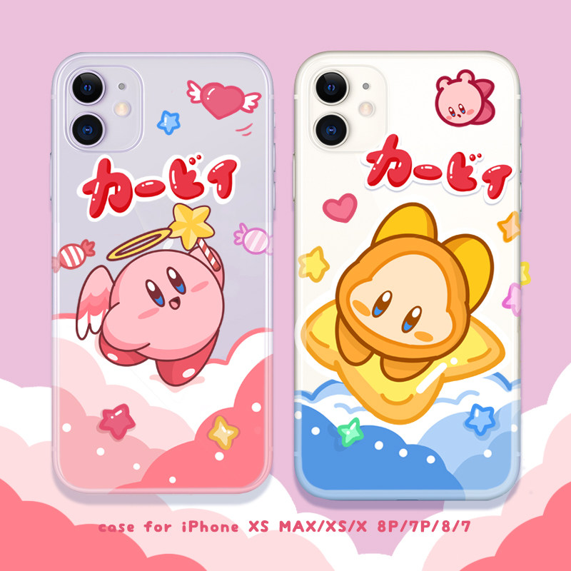 Star Kirby cute suitable for Apple 11 12promax mobile phone protective shell 7P transparent 8 soft anti-fall XR all-inclusive Huawei