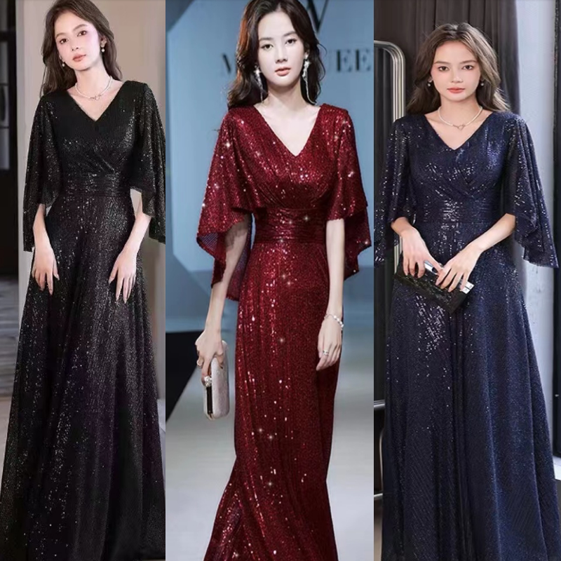 Plus-Size Evening Dress for Chubby Brides, Suitable for Toasting, Performances, Choir, Slimming, Tummy-Concealing, Annual Party, Wedding, and Engagement Attire