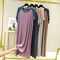 Mid-length style pyjamas woman summer short sleeve thin section Summer big code long style dress New home dress Modale Long dress