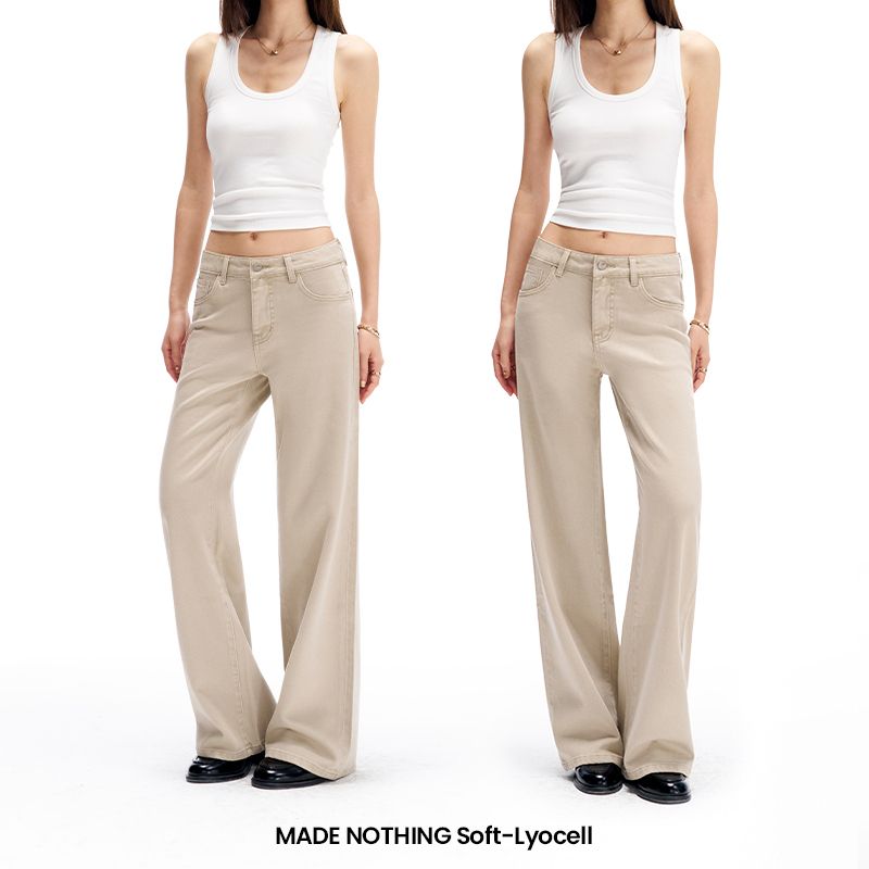 Made Nothing Sl305 Lyocell Stretchy and Soft Straight Mid-Low Waist Straight-Leg Jeans for Women