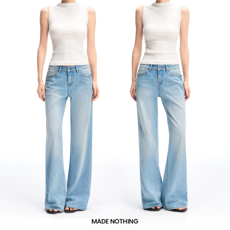Made Nothing Linen Lyocell Sl015 Washed Straight Mid-Rise Straight-Leg Jeans for Women