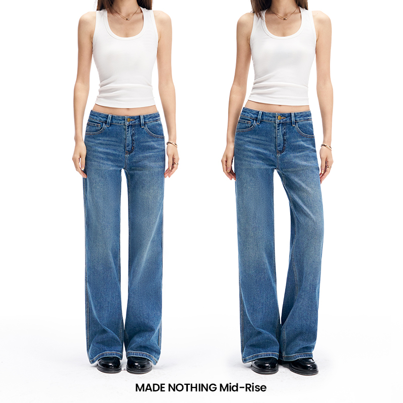 Made Nothing Mr050 Mid-Low Waist Retro Blue Straight Stretch Slim Straight-Leg Jeans for Women Made Nothing Mr050 Mid-Low Waist Retro Blue Straight Stretch Slim Straight-Leg Jeans for Women