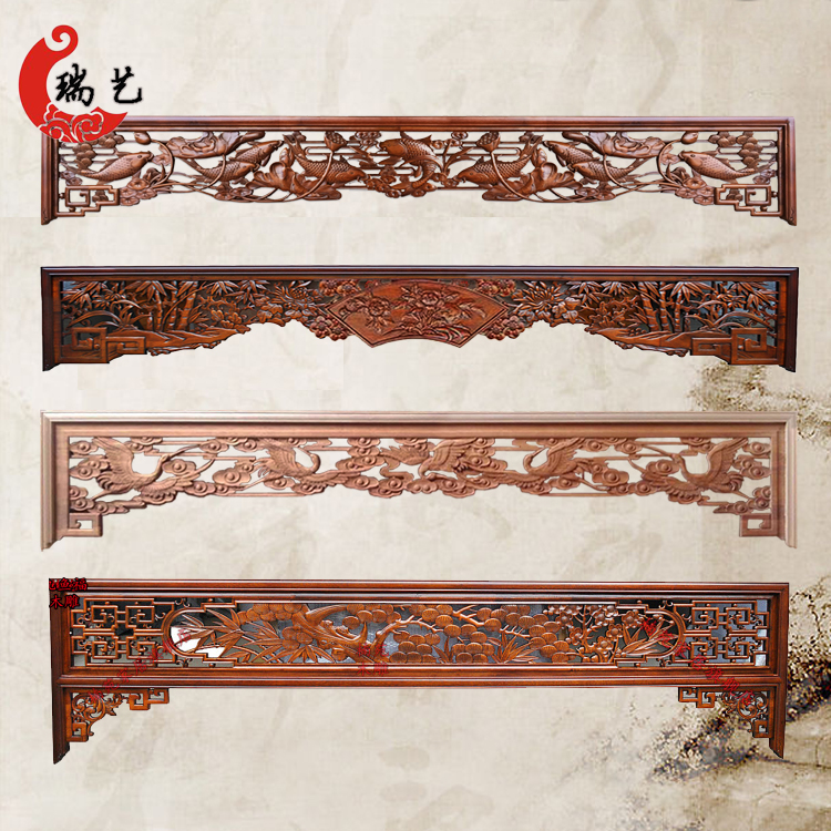 East Yang Wood Sculpture Xuanguan Mentel door lintel hanging Chinese style decoration door head door face door hall Background Wall Decoration Hollowed-out Engraving