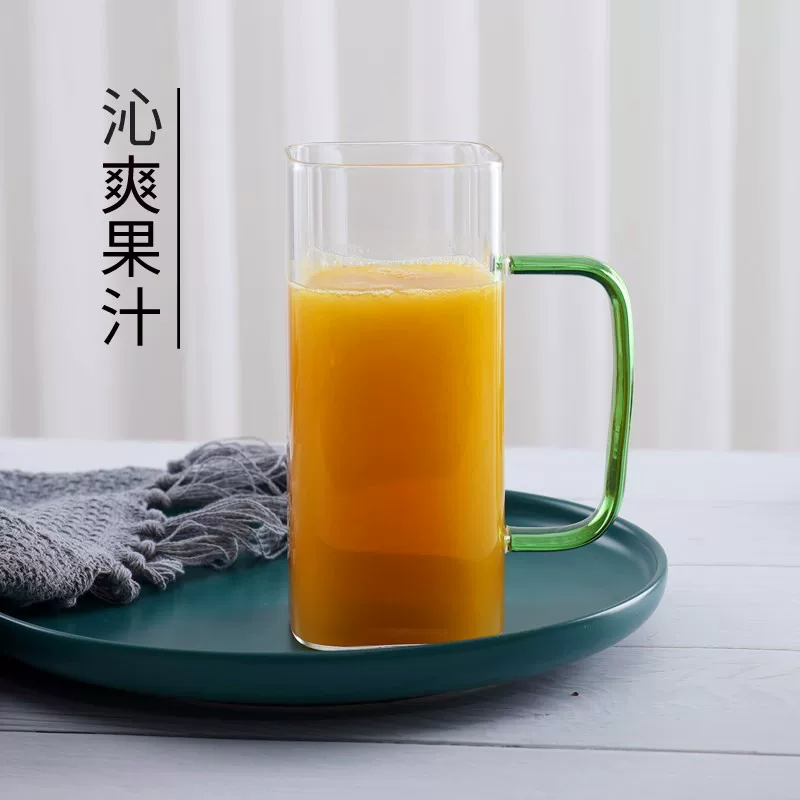 Internet celebrity juice glass household heat-resistant square cup with handle transparent creative beer cup simple fresh forest style
