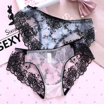 (3) Lace Panties Womens Thin Breathable Embroidery Printed Ice Silk Mesh Uncut breifs