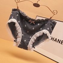 Large Yard Pants Woman Mid Waist Brocade Cotton Round Dot Cute Lace Side Fat MM Bag Hip Comfort Antibacterial Breathable Triangle Pants Head