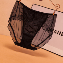 Sexy Lace Lady Pants Transparent Big Code Seductive Mesh Yarn High Waist Comfort Antibacterial no-dent black Triangle trouser head