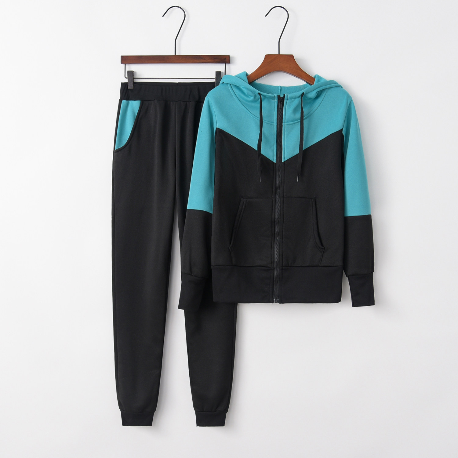 Dames patchwork sport hoodie en short set voor casual_voghion.com