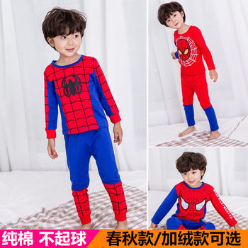 Children's pajamas boys Spider-Man home clothes autumn clothes long johns winter fleece boys warm bottoming underwear set