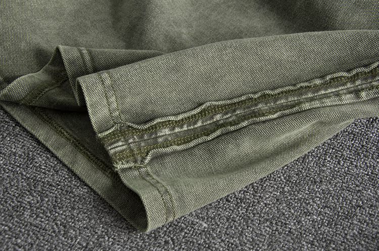 Nước nặng giặt quân đội cũ màu xanh lá cây retro thêu đơn giản mùa thu và mùa đông nam áo thun cotton dài tay