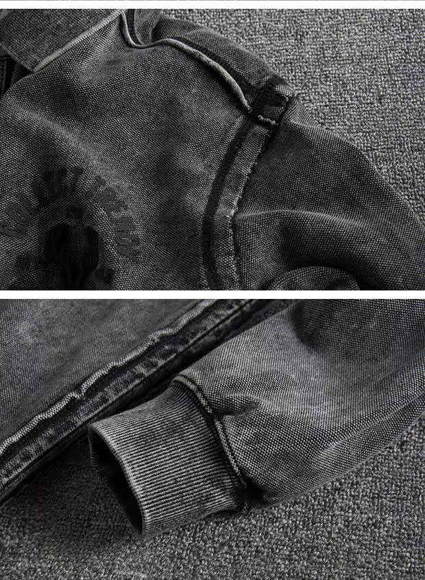 Rough mine wash nặng nước theo phong cách retro thêu đơn giản mùa thu và mùa đông nam cotton polo áo sơ mi dài tay chạm đáy áo thun polo