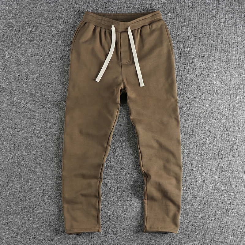 Autumn Heavyweight Washed Terry Comfortable Casual Sweatpants for Men, American-Style Loose Straight-Leg Trendy Drawstring Joggers