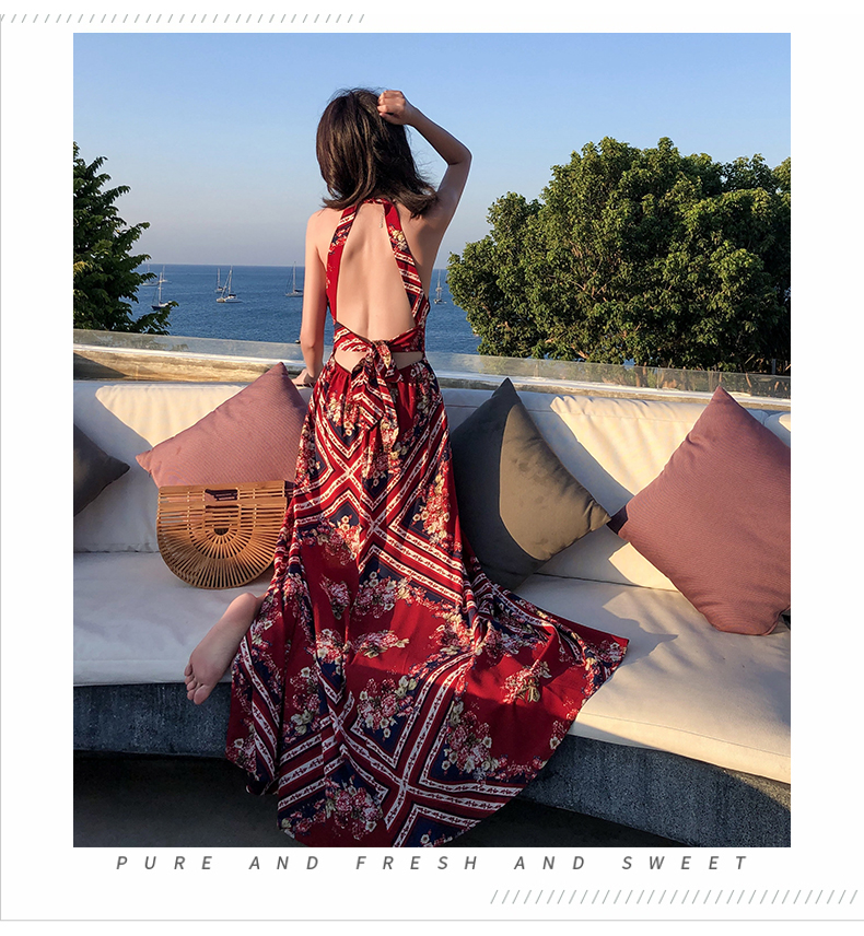 VK旗艦店 異國風情露背掛脖性感蕾絲無袖洋裝