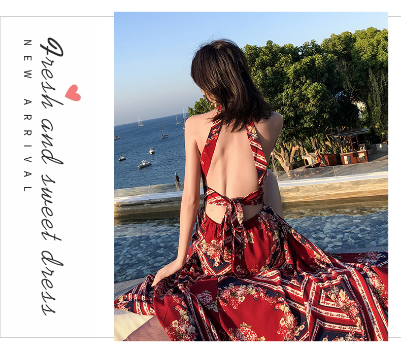 VK旗艦店 異國風情露背掛脖性感蕾絲無袖洋裝