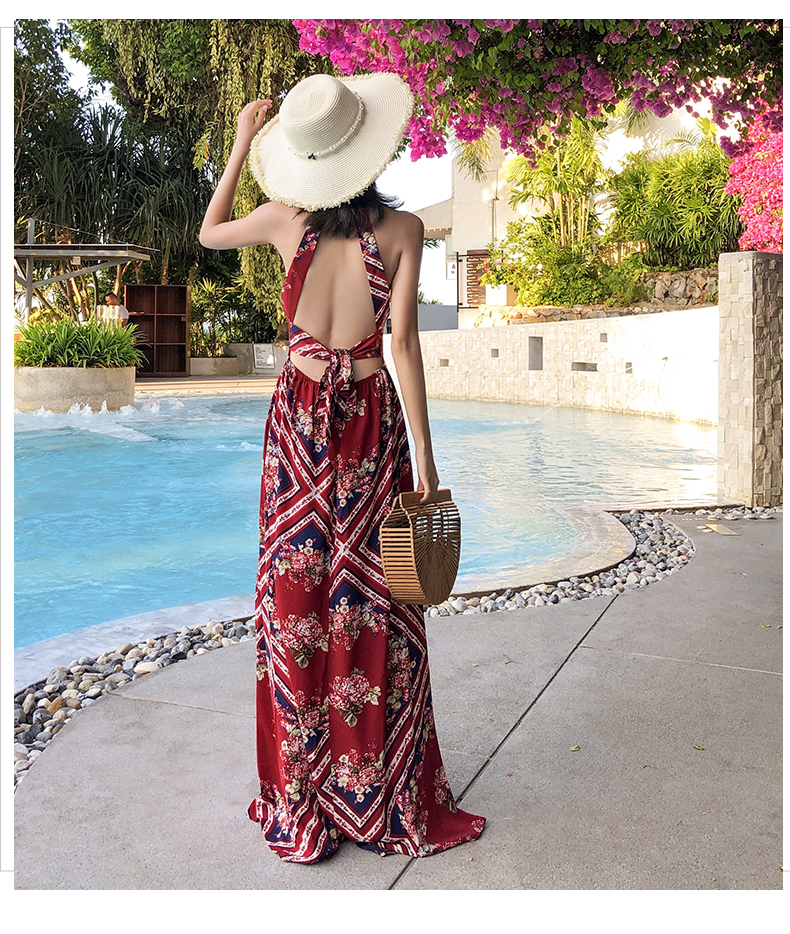 VK旗艦店 異國風情露背掛脖性感蕾絲無袖洋裝