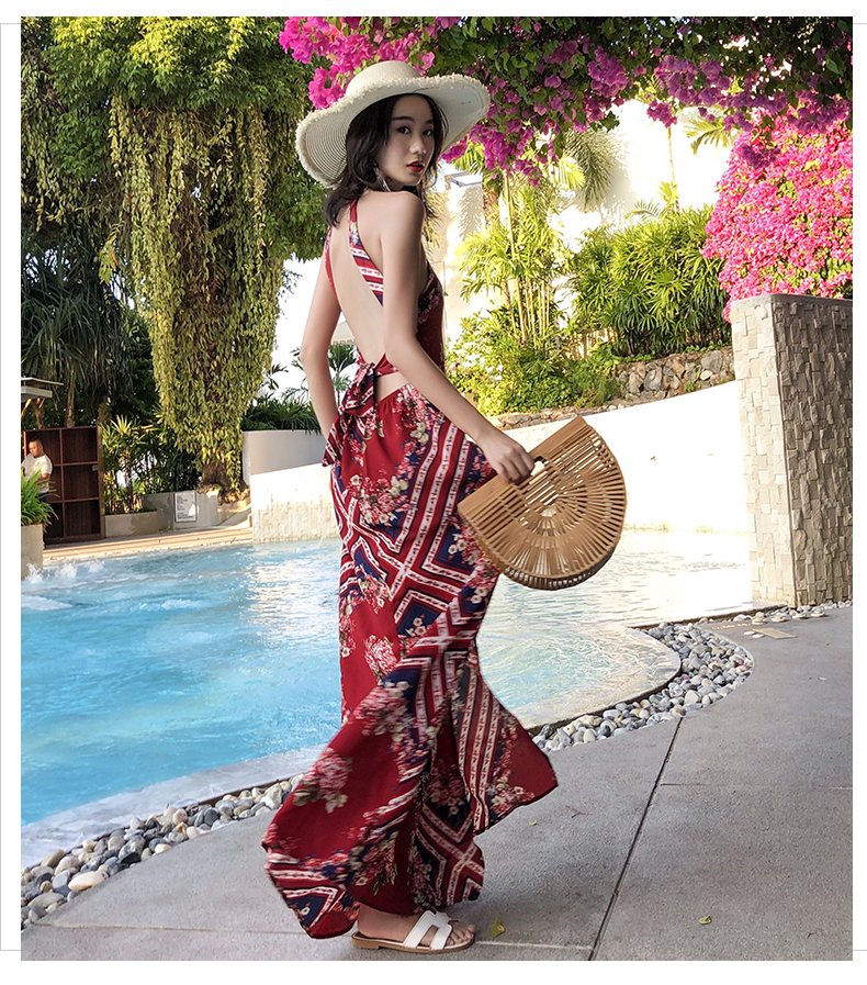 VK旗艦店 異國風情露背掛脖性感蕾絲無袖洋裝