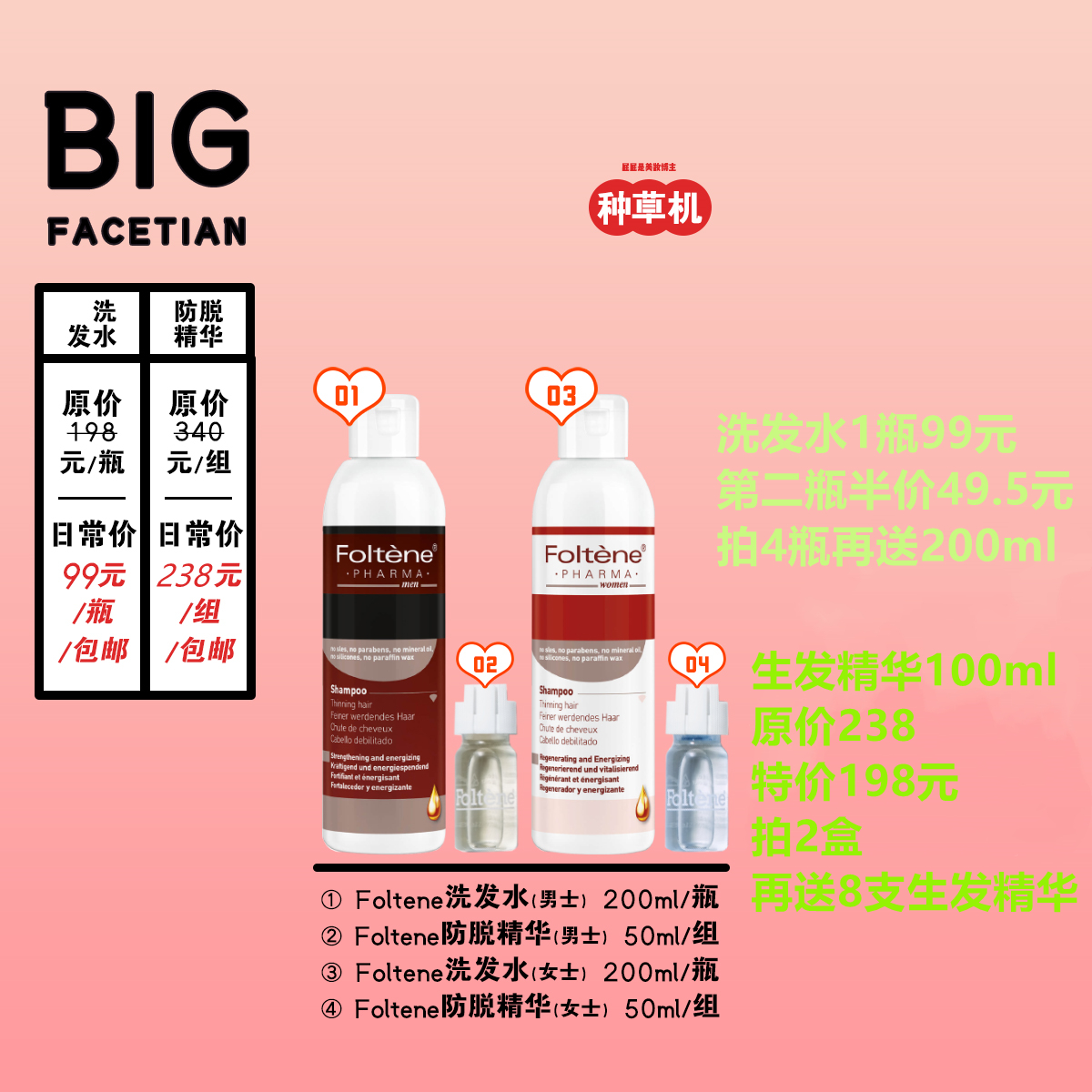 Fart Sauce Strong push Foltene Feng added anti-hair shampoo Shampoo Dense Essence with Hair Loss and Hair Loss