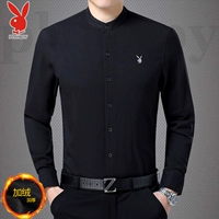 Mùa đông trung niên áo sơ mi nam ấm áp và nhung dày cha dài tay cotton màu rắn và áo sơ mi vải lanh nhỏ áo sơ mi quần tây