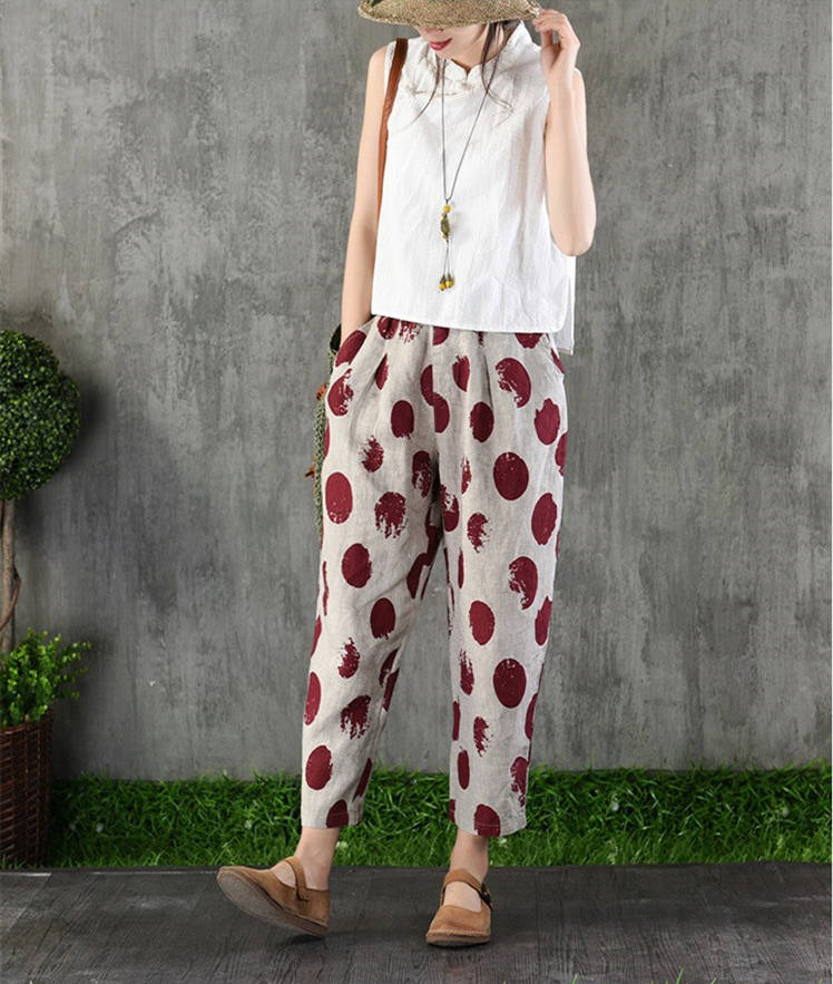 Văn học retro cũ giảm béo trường hợp lanh chín quần harem quần thường quần phụ nữ cotton lanh kích thước lớn quần áo của phụ nữ - Quần Harem quần legging nữ