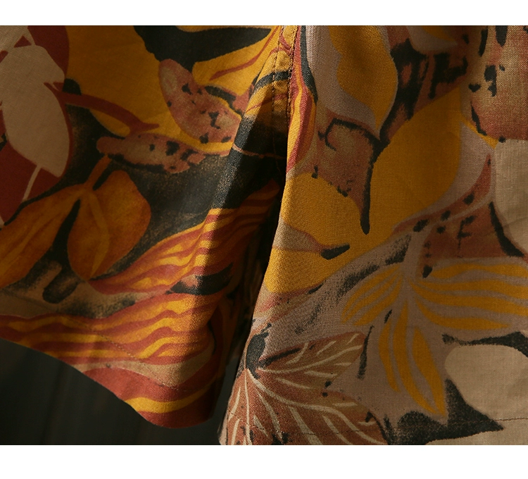 Văn học nghệ thuật retro cotton và quần lanh năm điểm quần của phụ nữ Xia Xin lỏng lẻo quần rộng ống rộng quần hoa hoang dã quần harem quần - Quần Harem