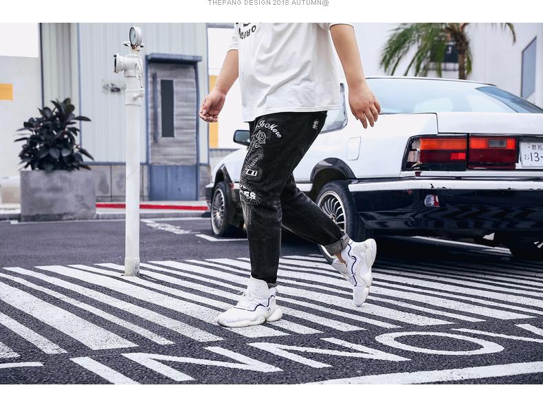 THE PANG Tide thương hiệu quần denim nam size lớn thêm phân bón để tăng chất béo thêu quần lỏng lẻo quần áo nam