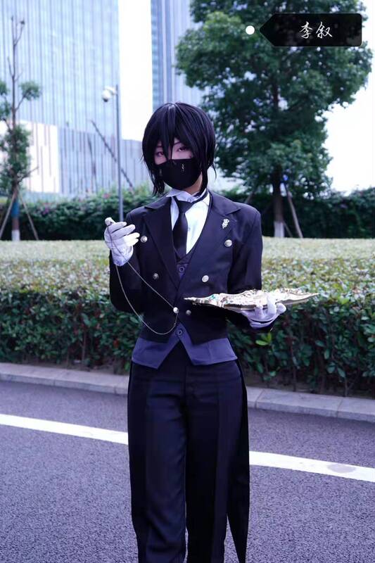 Black Butler Cos Shire Black Butler Sebastian Tailcoat Cosplay Costume in Stock Free Brooch