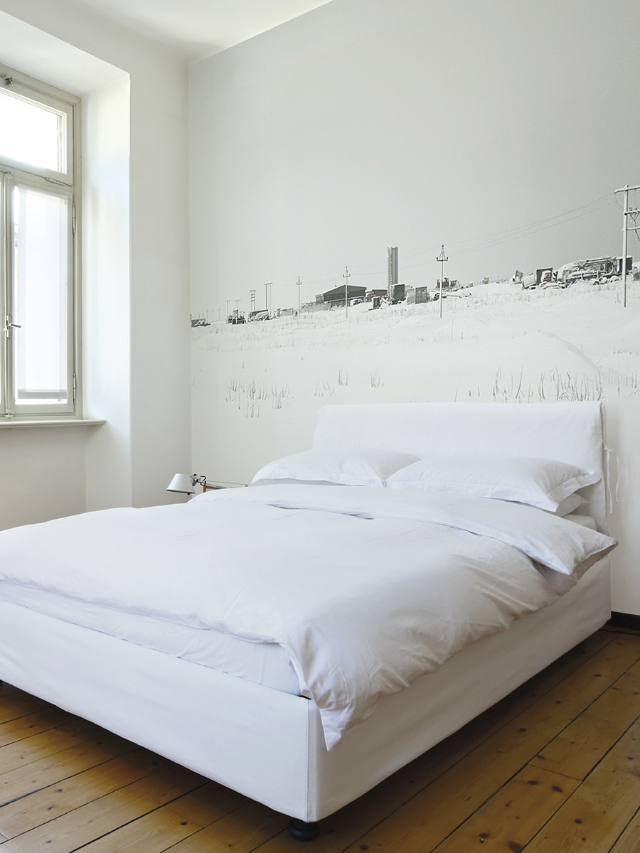 Czech frescoed Nordic style original clothing imported wallpaper ice and snow covered small town wall painting Living room background wall
