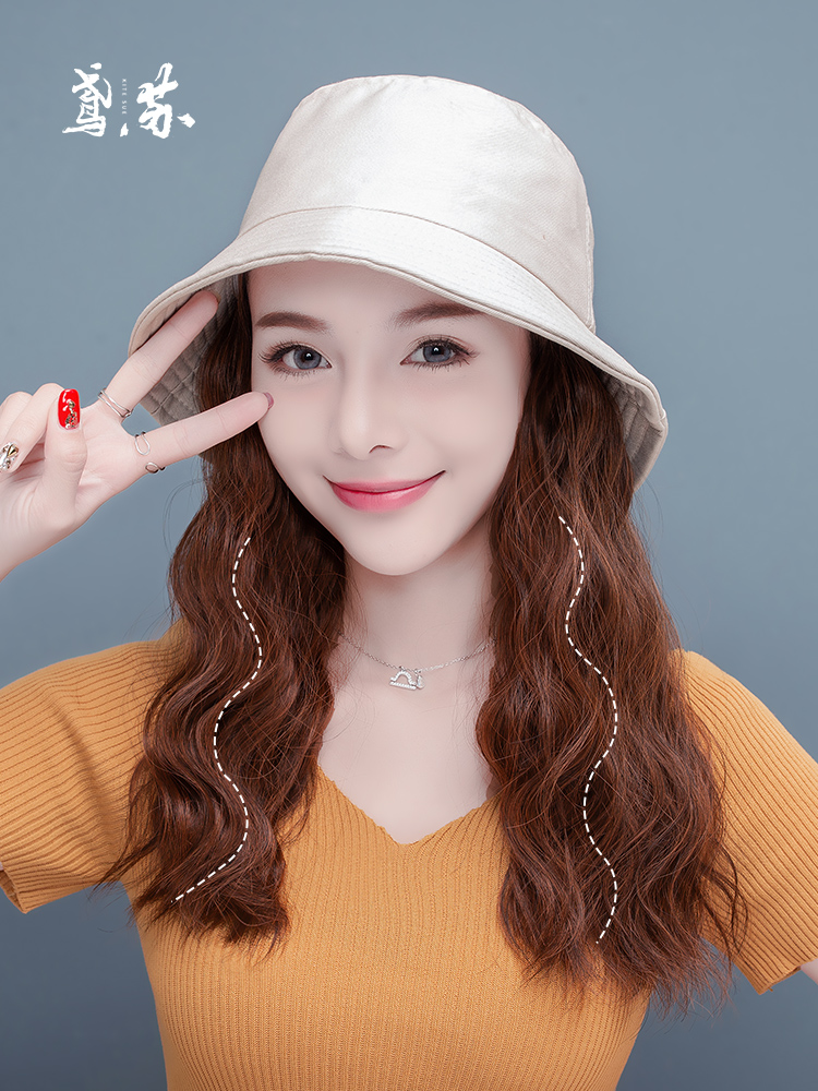 Fisherman hat wig integrated female short hair fashion net red all-match spring and summer simulation natural detachable long hair