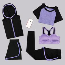 Одежда для йоги 哈宇春夏款瑜伽服健身运动透气跑步衣套装速干连帽外套长裤五件套