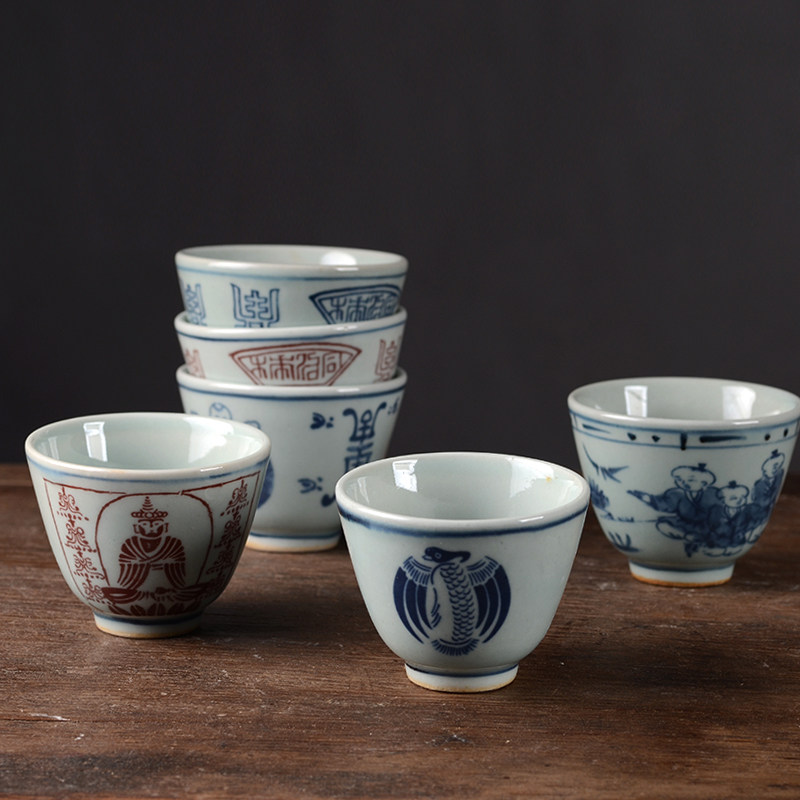 Jingdezhen Zen's Zen Ancient Tea Cup Coarse Pottery Hand-painted Green Flower Master's Cup Single Cup Tasting High Temperature Ceramic Pu-erh Tea Cup