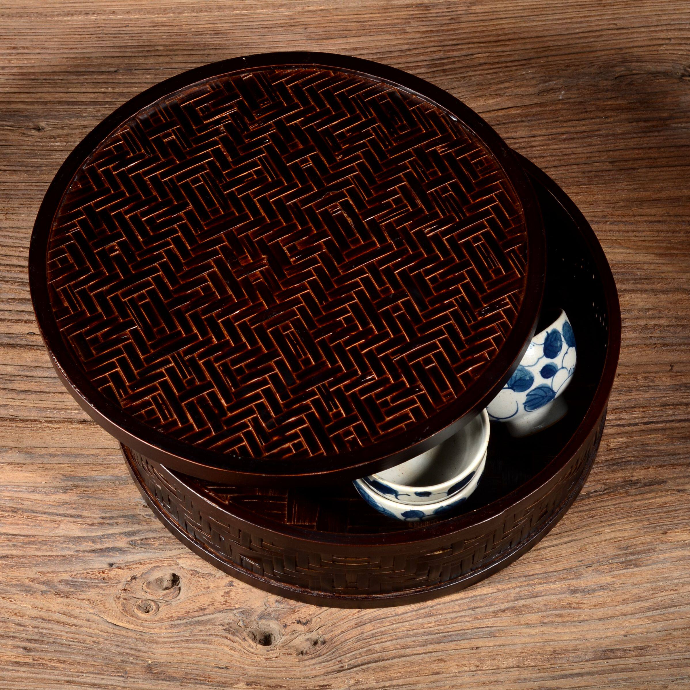 Retro tea set containing box Chinese style ancient Park Field Garden wind handmade bamboo woven folk sleeping tea room swing piece containing basket