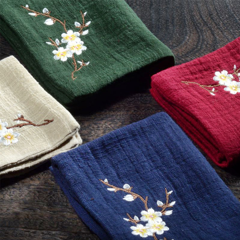 Cotton thick and water - absorbed tea towel square Zen plum - cloud embroidery pot - rag tea cup towel