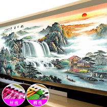 Mona Lisa cross stitch 2021 new style living room large scale Rising Sun Chinese painting landscape painting fully embroidered by yourself