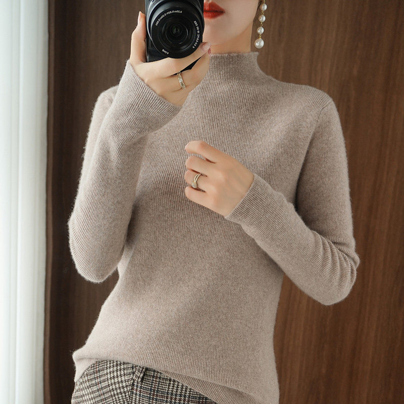 (Off-season Clearance) Autumn and Winter Half Turtleneck Cashmere Sweater Women's Slim Fit Knitted Bottoming Shirt Drawn Striped Sweater