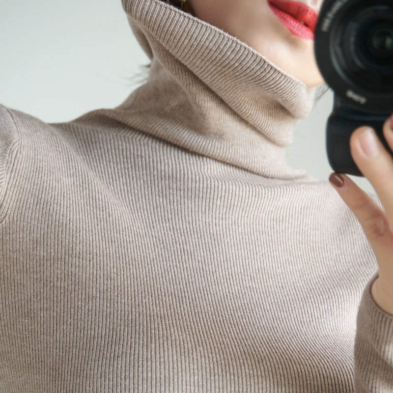 (Off-season clearance) Autumn and winter new cashmere pile pile high-neck women's pullover long-sleeved slim sweater knitted bottoming shirt