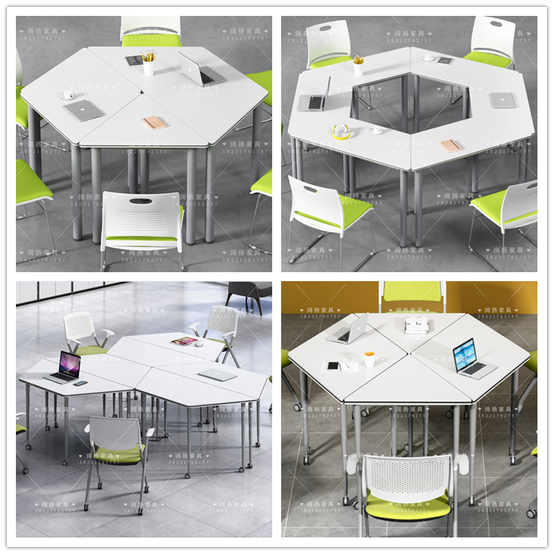 Student experiment table hexagonal splicing combination group mobile table maker smart classroom training table and chair with wheel table