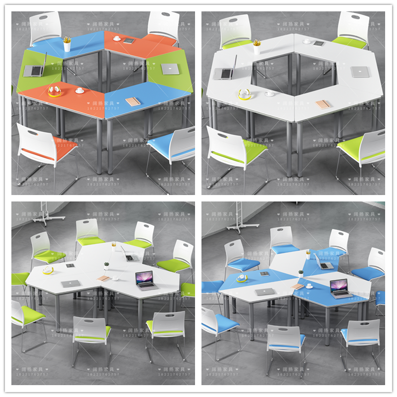 School psychology ladder wisdom classroom table hexagonal hexagonal polygon combination stitching training guidance student table and chairs