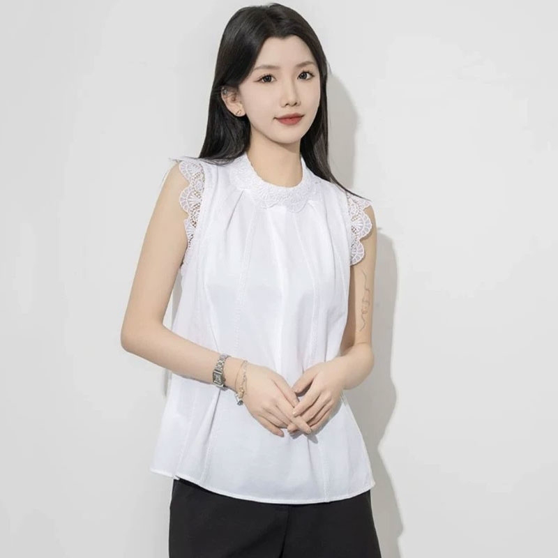 2026 Summer New Amss Women's Authentic Stylish Stand-Up Collar Lace Trim Sleeveless Shirt Women's Vest Top 2026 Summer New Amss Women's Authentic Stylish Stand-Up Collar Lace Trim Sleeveless Shirt Women's Vest Top