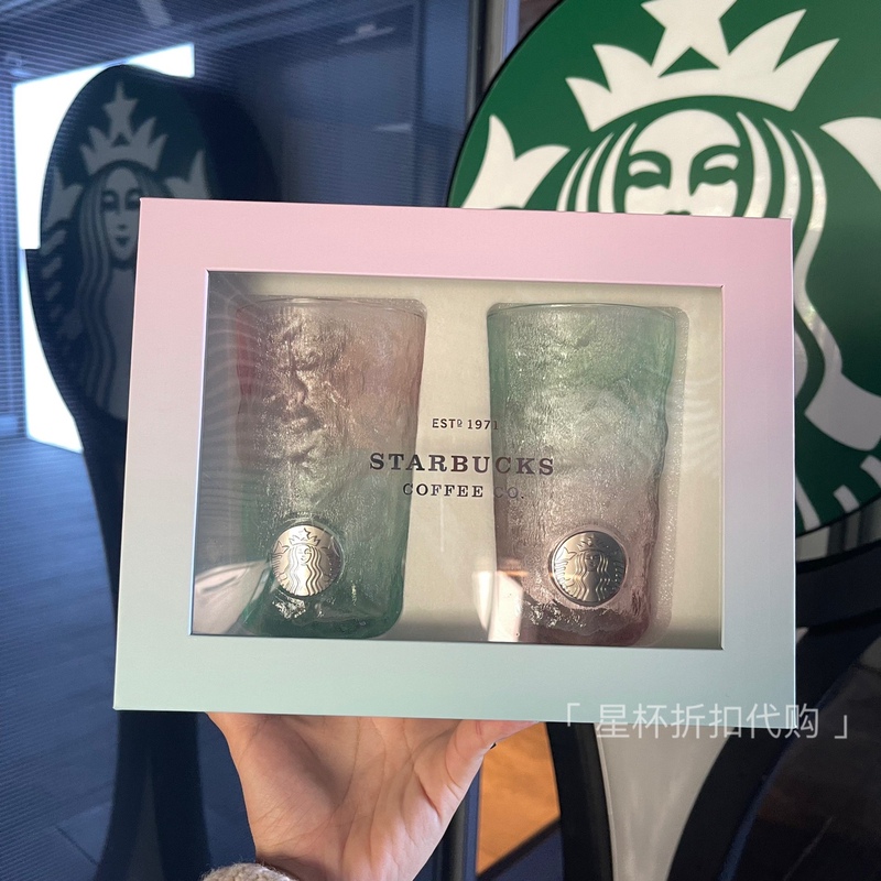 Starbucks Glass Cup, Glacier Cup, Gift Box Set, Gift for Friends, Gradient Pink and Green Couple's Water Cup Starbucks Glass Cup, Glacier Cup, Gift Box Set, Gift for Friends, Gradient Pink and Green Couple's Water Cup